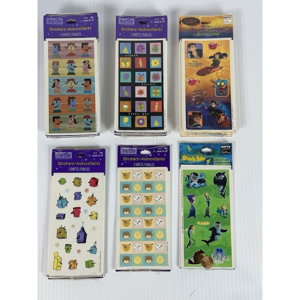 Lot 28 Vintage Hallmark Heartline Stickers Sheets Disney Shark Tale‎